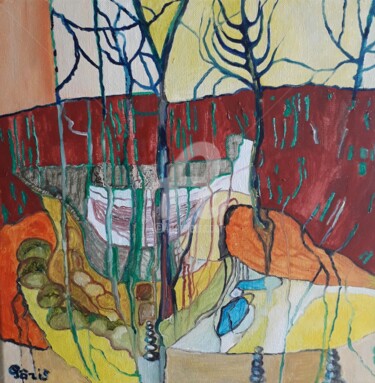 Painting titled "Les Ocres II" by Anne Paris, Original Artwork, Oil Mounted on Wood Stretcher frame