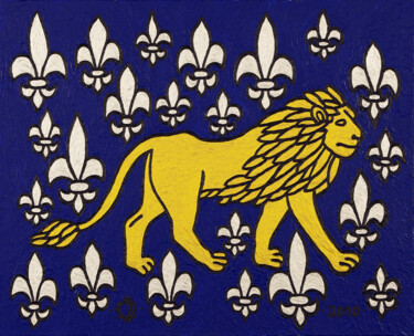 Peinture intitulée "Lion aux fleurs de…" par Marcel Mariono, Œuvre d'art originale, Acrylique