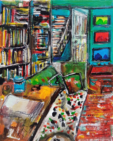 Une douceur du vivre au vert Peinture intitulée "Une douceur du vivr…" par Muriel Cayet, Œuvre d'art originale, Acrylique Monté sur Carton