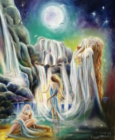 Au clair des naïades✨élément eau Painting titled "Au clair des naïade…" by Claude Maguet, Original Artwork, Oil