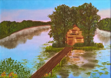 Lake house. Paintings of lakes and trees. Peinture intitulée "Lake house. Paintin…" par Iryna Sapsai, Œuvre d'art originale, Huile