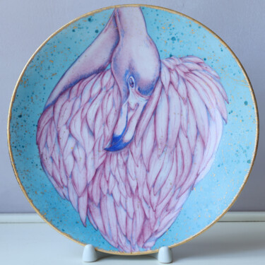 제목이 "Flamingo (blue)"인 조형물 Oxana Kondratenko로, 원작, 도예