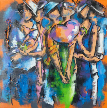 Painting titled "Tendres moments" by Isabelle Moutte, Original Artwork, Acrylic