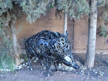 Sculpture Sanglier en métal recyclé Sculpture intitulée "Sculpture Sanglier…" par Hassan Laamirat, Œuvre d'art originale, Métaux