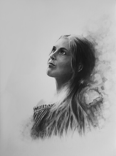 Drawing titled "Alexandra" by Frédéric Berrin, Original Artwork, Charcoal