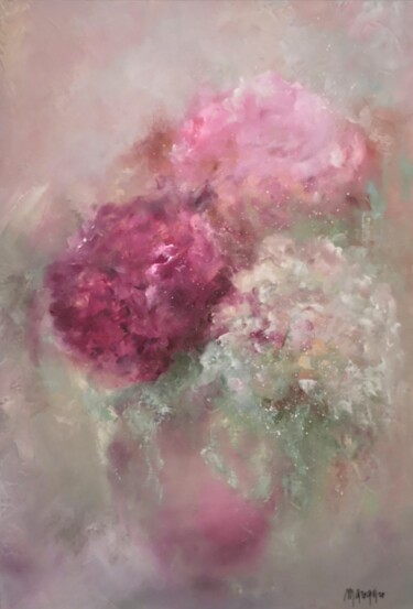 Douceur d'hortensias Peinture intitulée "Douceur d'hortensias" par Martine Gregoire, Œuvre d'art originale, Huile Monté sur Châssis en bois