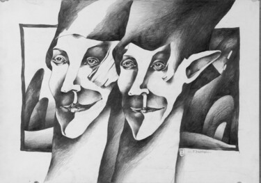 제목이 "Twins"인 그림 Natasha Ermolaeva로, 원작, 흑연