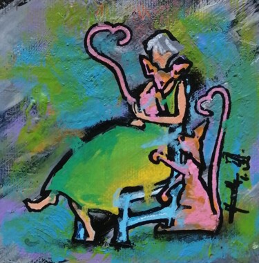 Peinture intitulée "Mamie chats" par Isabelle Moutte, Œuvre d'art originale, Acrylique