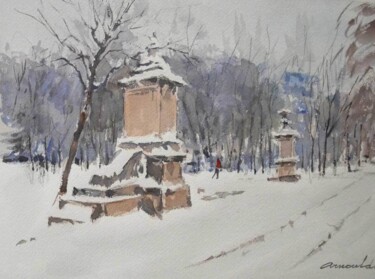 Painting titled "Il a neigé dans le…" by Christian Arnould, Original Artwork, Watercolor