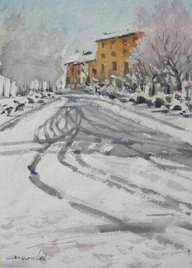 Painting titled "Il a neigé sur la r…" by Christian Arnould, Original Artwork, Watercolor