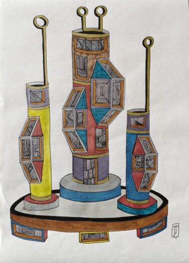 Dessin intitulée "ANTENNES" par Do.M.Ju, Œuvre d'art originale, Marqueur