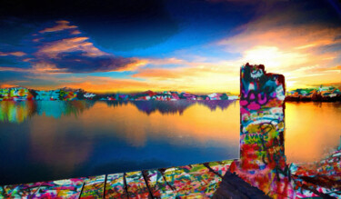 제목이 "Infinity Dock Sunse…"인 미술작품 Tony Rubino로, 원작, 아크릴 나무 들것 프레임에 장착됨