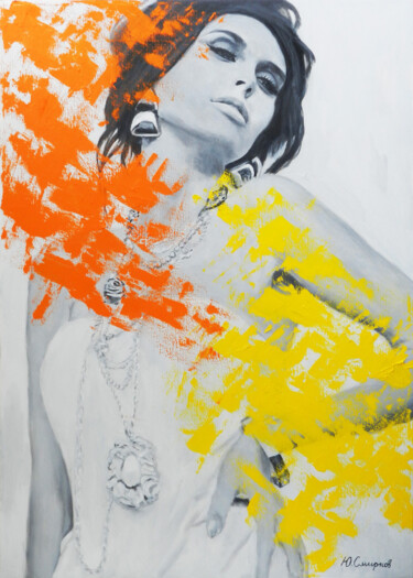 Peinture intitulée "Victoria with abstr…" par Yury Smirnov, Œuvre d'art originale, Huile Monté sur Châssis en bois
