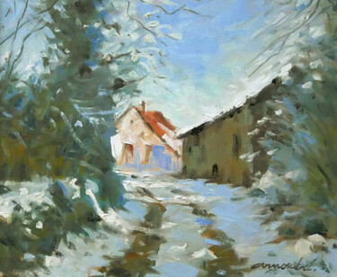 Painting titled "La maison ensolleil…" by Christian Arnould, Original Artwork, Oil