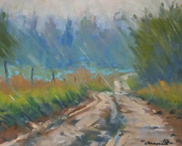 Painting titled "Il pleut sur la cam…" by Christian Arnould, Original Artwork, Oil