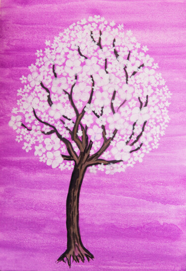 White tree on purple Painting titled "White tree on purple" by Irina Afonskaya, Original Artwork, Watercolor