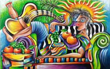 Painting titled "Woman Chillout #M75" by Thomas Lange, Original Artwork, Oil Mounted on Wood Stretcher frame