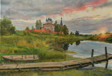 SUNSET IN DUNILOVO Peinture intitulée "SUNSET IN DUNILOVO" par Sergey Suslov, Œuvre d'art originale, Huile Monté sur Châssis en bois