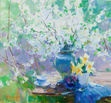 Painting titled "Spring" by Aleksander Kryushyn, Original Artwork, Oil Mounted on Wood Stretcher frame
