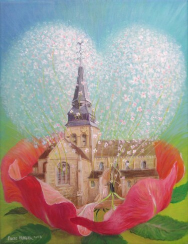 Eglise Saint-Clair-sur-Epte, Cœur Le patrimoine en fleur 绘画 标题为“Eglise Saint-Clair-…” 由Applestrophe, 原创艺术品, 丙烯