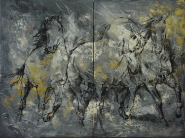 HORSES C100-101 DIPTYCH Schilderij getiteld "HORSES C100-101 DIP…" door Artem Usá, Origineel Kunstwerk, Acryl