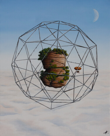 Painting titled "L'ile Faraday" by Pascal Genevois, Original Artwork, Oil Mounted on Wood Stretcher frame