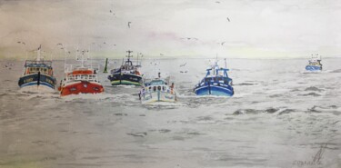 Retour de pêche à Guilvinec Painting titled "Retour de pêche à G…" by Jean-Marc Allenbach, Original Artwork, Watercolor