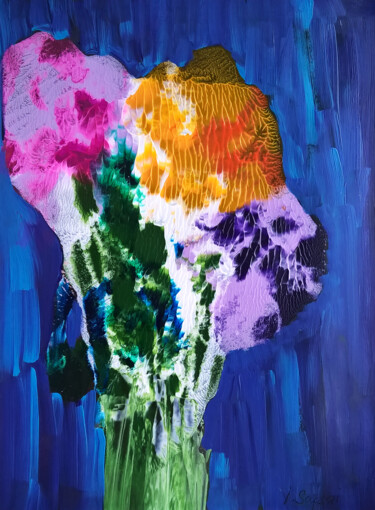Abstract flower painting. Beautiful flowers images. Schilderij getiteld "Abstract flower pai…" door Iryna Sapsai, Origineel Kunstwerk, Acryl