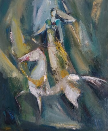 Female rider (60x50cm, oil painting, modern art) 绘画 标题为“Female rider (60x50…” 由Mateos Sargsyan, 原创艺术品, 油 安装在木质担架架上