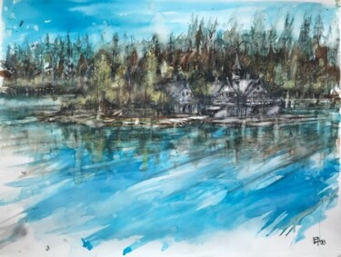 Peinture intitulée "Ile sur Saint Laure…" par Emilian Alexianu, Œuvre d'art originale, Aquarelle