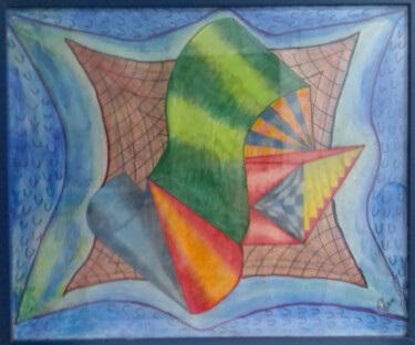 Drawing titled "Cones e bandeira" by Edson Moura, Original Artwork, Chalk Mounted on Metal