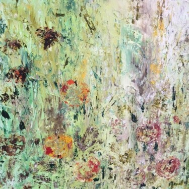 Peinture intitulée "Pommes dans un pré 1" par Claudine Janel, Œuvre d'art originale, Acrylique Monté sur Châssis en bois