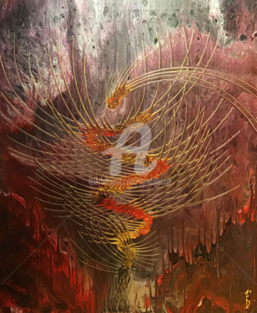 绘画 标题为“Draco Magnus” 由Fabien Dessoly (Symbolic Art BZH), 原创艺术品, 丙烯 安装在木质担架架上