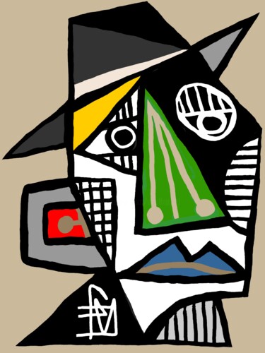 数字艺术 标题为“homme au chapeau” 由Franck Vidal, 原创艺术品, 数字油画