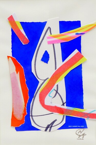 M10 - Collage flottant abstrait sur fond ivoire Collages titled "M10 - Collage flott…" by Nathalie Cuvelier Abstraction(S), Original Artwork, Marker
