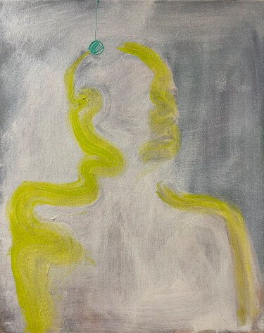 MEN'S PORTRAIT WITH YELLOW OUTLINE Painting 绘画 标题为“MEN'S PORTRAIT WITH…” 由Anna Bondar, 原创艺术品, 油 安装在纸板上