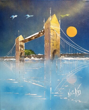 Painting titled "Londre vu d'ici" by Pascal Koza, Original Artwork, Acrylic Mounted on Wood Stretcher frame