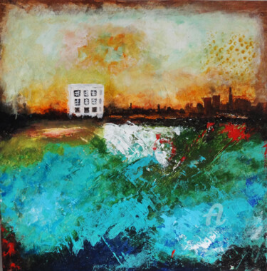 Cityscape Painting On Canvas Board Schilderij getiteld "Cityscape Painting…" door Indrani Ghosh, Origineel Kunstwerk, Acryl