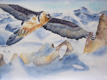 Aquarelle originale et unique: Vol au-dessus de Tignes Peinture intitulée "Aquarelle originale…" par Isabelle Redonnet, Œuvre d'art originale, Aquarelle