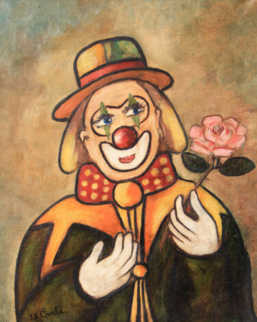 绘画 标题为“Clown "Gusse".” 由Jean Xavier Combe, 原创艺术品, 油 安装在木质担架架上