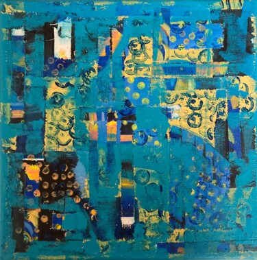 Painting titled "Robots in the Office" by Lisa Trevino, Original Artwork, Acrylic Mounted on Wood Stretcher frame