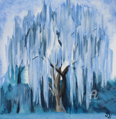 Painting titled "Le saule" by Emilie Denis, Original Artwork, Watercolor