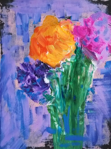 Colorful abstract flower painting. 绘画 标题为“Colorful abstract f…” 由Iryna Sapsai, 原创艺术品, 丙烯