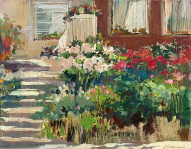 Картина под названием "Find a white cat!" - Elena Branovitskaya, Подлинное произведение искусства, Масло