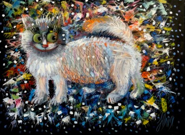 绘画 标题为“Snow cat” 由Iuliia Abramoshvili, 原创艺术品, 油 安装在木质担架架上
