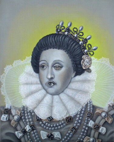 Schilderij getiteld "Sprekende ogen" door Marlies Van Leeuwen, Origineel Kunstwerk, Olie Gemonteerd op Frame voor houten bra…