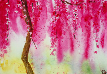 Painting titled "Le printemps du cer…" by Emilie Denis, Original Artwork, Watercolor