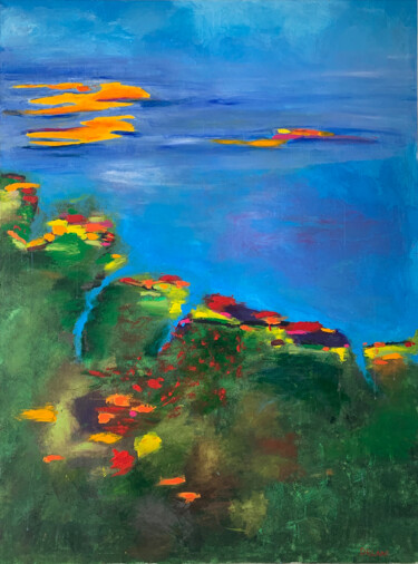 Native landscape - large bright seascape Painting titled "Native landscape -…" by Juliya Delani, Original Artwork, Acrylic Mounted on Wood Stretcher frame