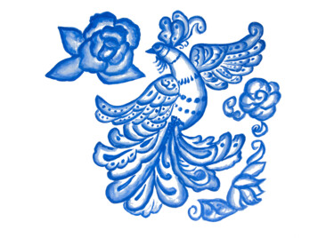 绘画 标题为“Blue bird gzhel sty…” 由Irina Afonskaya, 原创艺术品, 水彩