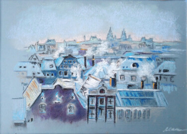 Flight over winter Amsterdam Schilderij getiteld "Flight over winter…" door Liubov Samoilova, Origineel Kunstwerk, Pastel